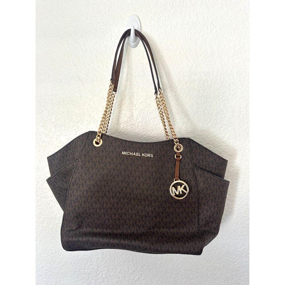 Michael Kors XL Jet Set Travel Chain Shoulder Bag Brown NWT